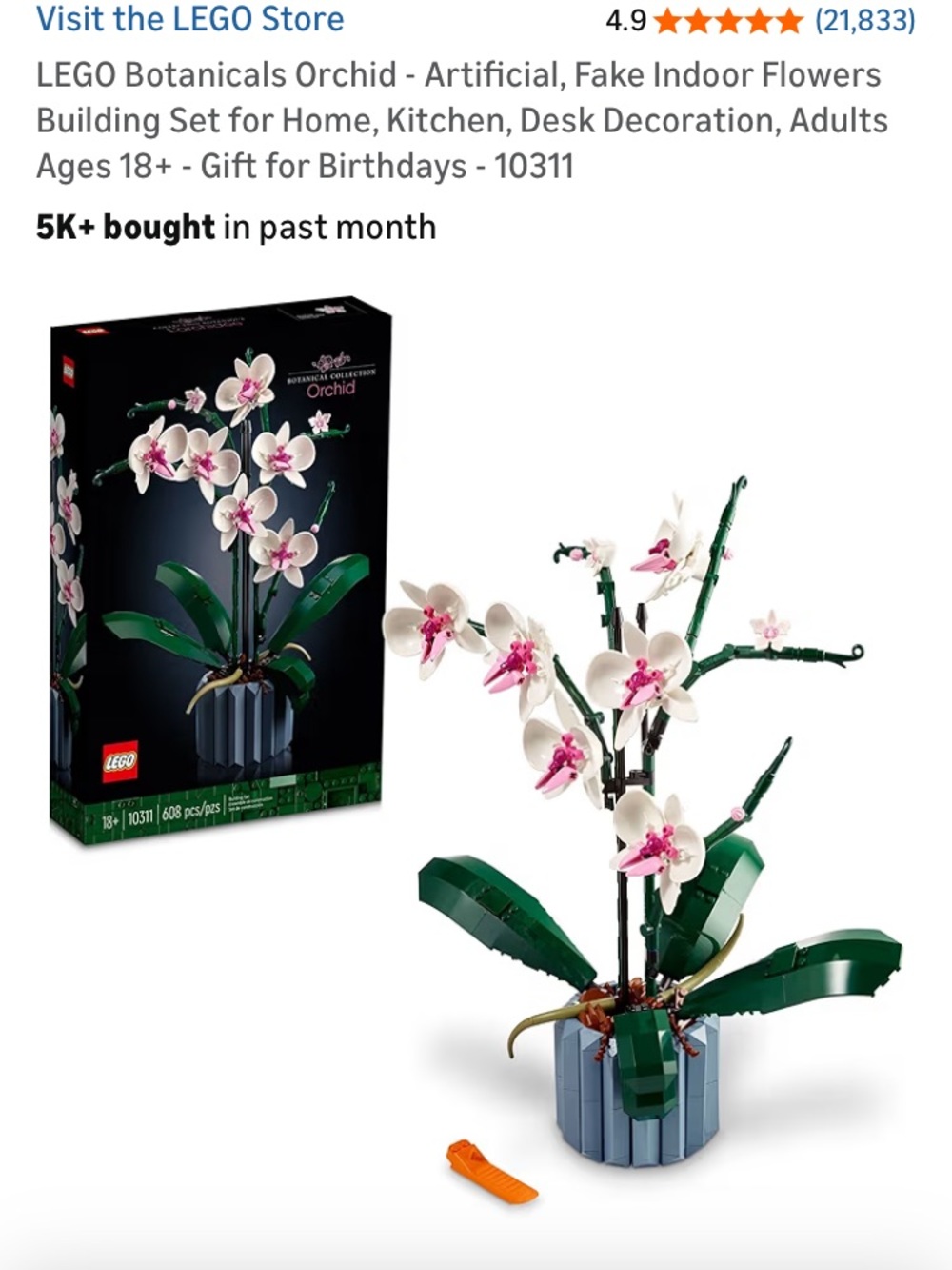 LEGO White and Pink Orchid Faux Floral Display